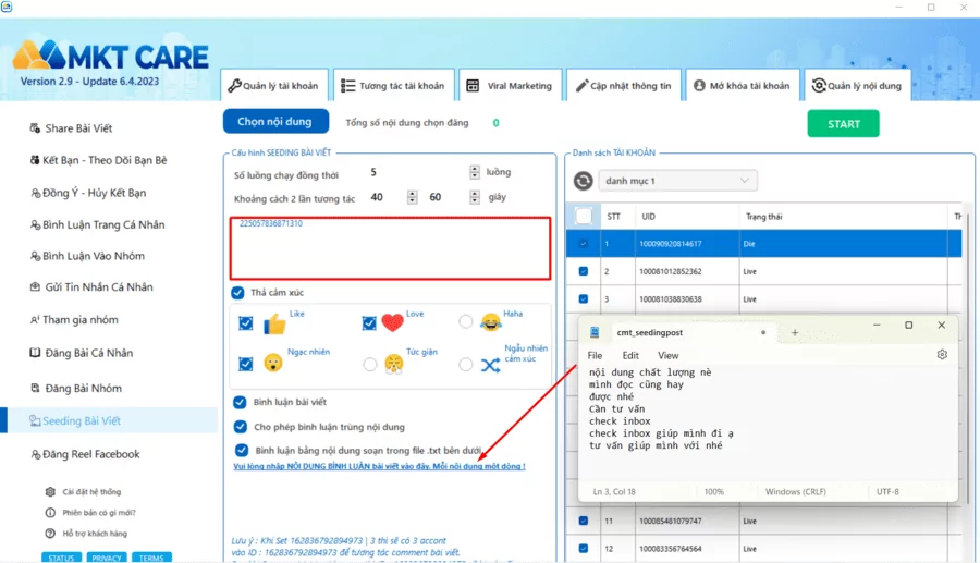 Sử dụng phần mềm nuôi Facebook MKT Care chạy tương tác Sử dụng phần mềm nuôi Facebook MKT Care